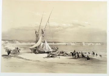 Uitzicht op de stad Tyrus (Tyre) in Libanon, tekening gemaakt op 27/04/1839 in 