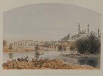Uitzicht op Stone Bridge vanaf Moosah Bagh einde van de stad