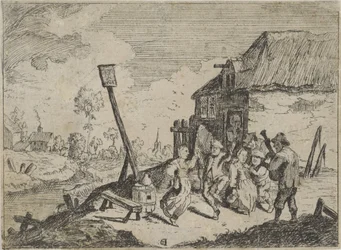 Dansende boeren bij een herberg