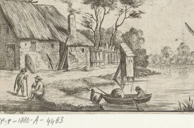 Landschap met boerderij en water