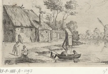 Landschap met boerderij en water