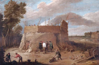 Een kalkoven met figuren, 17e eeuw
