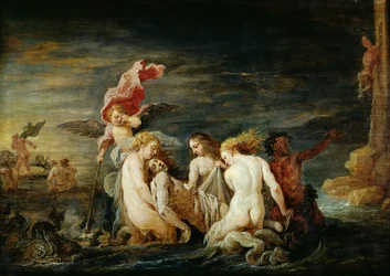 Hero en Leander: Leander gevonden door de Nereïden, kopie van een schilderij door Domenico Feti, 1650-56