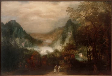 Berglandschap met elegante figuren