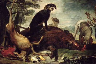 Honden met Gedode Wilde Zwijnen en Herten