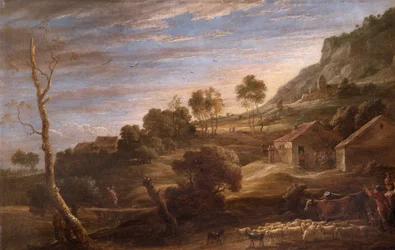 Landschap met boeren die vee drijven, ca. 1670-90