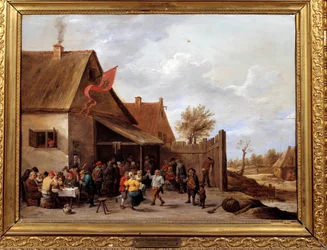 De kermis Schilderij door David Teniers II de jonge (1610-1690) 17e eeuw Montpellier, Musee Fabre