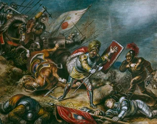 Een schilderij toont Richard III vechtend te voet op Bosworth Field