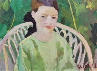 Portret van een onbekende vrouw in een tuin