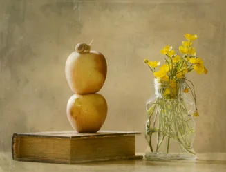 Slak op een stapel appels