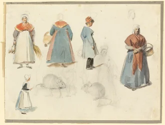 Blad met schetsen: Mannen, Vrouwen en Muizen
