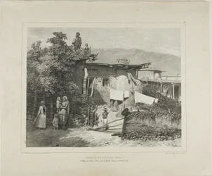 Huizen van Tartaarse boeren in het dorp Déré-Koui, bij Jalta, de Krim, 31 augustus 1837
