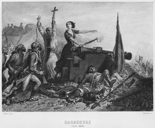 Het beleg van Zaragoza in juni 1808, gegraveerd door Augustin Burdet (b.1798)