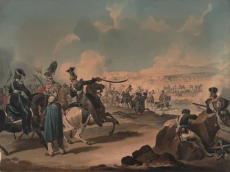 Russische cavalerie die Franse infanterie aanvalt bij Borodino, ca. 1813