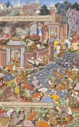 Vlucht van Sultan Bahadur tijdens Humayuns campagne in Gujarat, ca. 1590