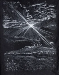 Tegenlicht bergen weg, 2024 (acryl op stof)