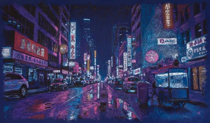 Prikkels op een laan in HK, 2025 (acryl, inkt en potlood op stof)