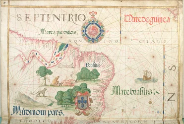 Monding van de Amazone, Brazilië (detail van een wereldatlas, 1565)