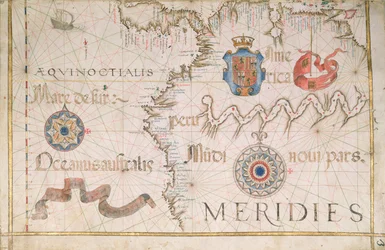 Peru en de Amazone, detail uit een wereldatlas, 1565
