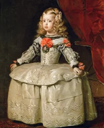 Barok: portret van infante Margaretha Theresia (1651-1673) in een witte jurk, ca. 1656