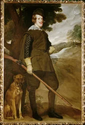 Felipe IV, koning van Spanje, met jachthond (schilderij op doek)