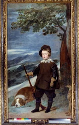 Portret in jachtkleding van Prins Baltasar Carlos van Spanje