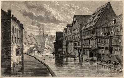 Oude leerlooierijen in Ulm. Illustratie van Victor Duruy