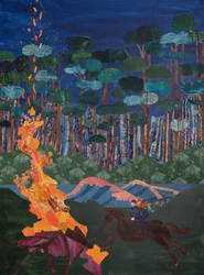 Brunnhilde  de brandstapel aan de Rijn, 2023 (collage)