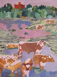 Longhorns op hun gemak (collage)