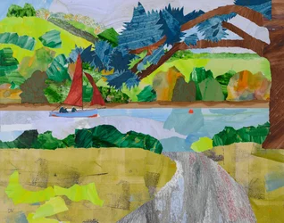 Zeilend naar huis, Cornwall, 2025 (collage)