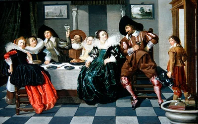 Elegante Gezelschap aan een Tafel in een Interieur