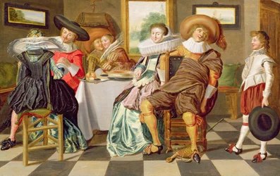 Elegante figuren aan een tafel