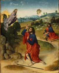 Mozes en de brandende braamstruik, met Mozes die zijn schoenen uittrekt, ca. 1465