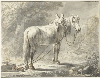 Paard voor een slede, naar rechts