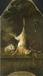 Stilleven met dode haas en patrijzen