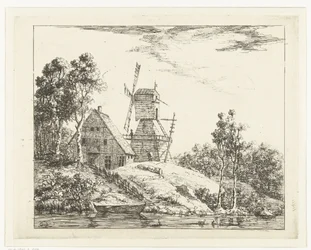 Landschap met boerderij en molen te Holstein