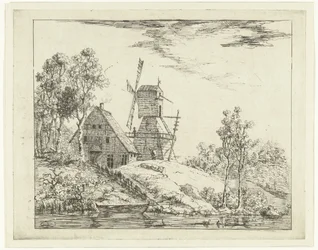 Landschap met boerderij en molen te Holstein