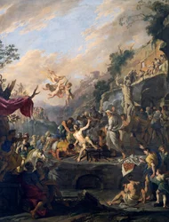 Martelaarschap van Sint Laurentius, schilderij door Domenico Gargiulo genaamd Micco Spadaro, Italië
