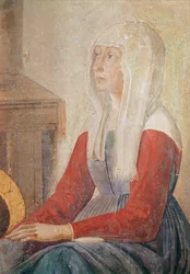 Detail van een vrouw uit de Dood van St. Fina, 1482