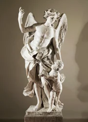 Beschermengel, ca 1724, door Domenico Antonio Vaccaro (1678-1745), marmeren beeld, hoogte 190 cm, anti-Sacristie van de Basiliek van San Paolo Maggiore, Napels, Campania, Italië