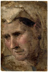 Beccafumi - Hoofd van een oude vrouw kijkend naar links Olieverf op papier, 1953,1212.4