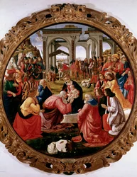 Aanbidding der Wijzen. Schilderij door Domenico Ghirlandaio (1449-1494) 1487. Florence, Galleria degli Uffizi