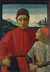 Italiaans: Portret van Francesco Sassetti met zijn zoon Teodoro Francesco Sassetti en zijn zoon Teodoro