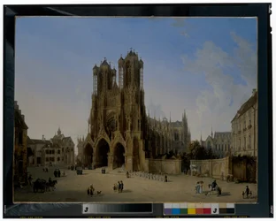 De kathedraal van Notre-Dame, Reims met een processie van communicanten