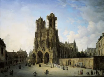 De zuidwestvleugel van de kathedraal in Reims