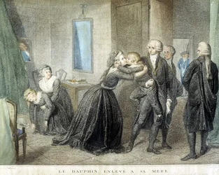 De ontvoering van de dauphin Louis van zijn moeder Marie Antoinette (in hun Tempelgevangenis), 1 juli