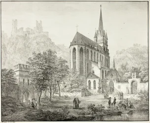 Collegiale Kerk van Onze-Lieve-Vrouw, met Kasteel Schoenberg in Oberwesel aan de Rijn