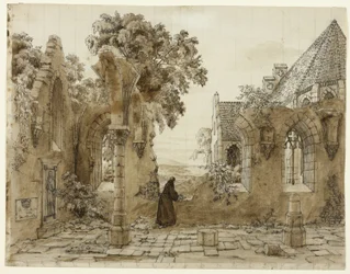 Monnik in de Ruïnes van een Klooster