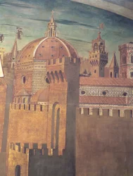 Detail van de kathedraal van Florence, uit een fresco van Dante met de Divinia Commedia in het noordelijke gangpad, 1465 (fresco)