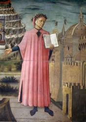 Italië, Toscane, Florence, Kathedraal, portret van Dante Alighieri, Florence en allegorie van de Goddelijke Komedie